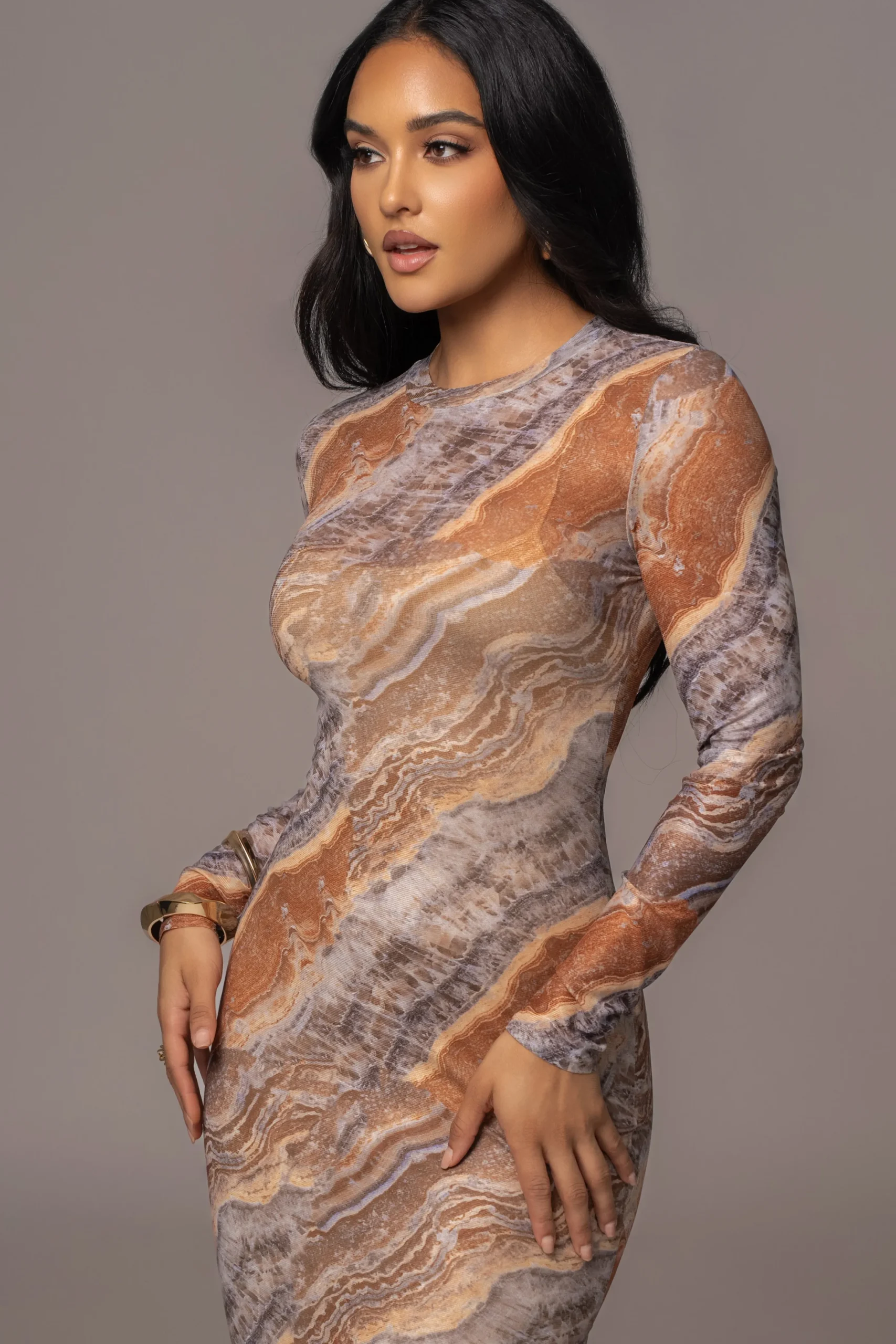 Grey Multi Solana Mesh Maxi Dress