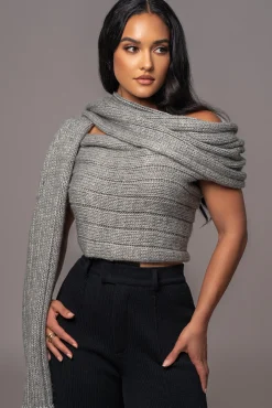 Grey Soft Life Cable Knit Sweater Top