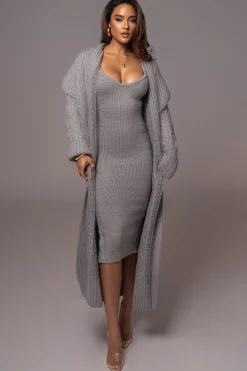 Heather Grey Upstate Cable Knit Cardigan