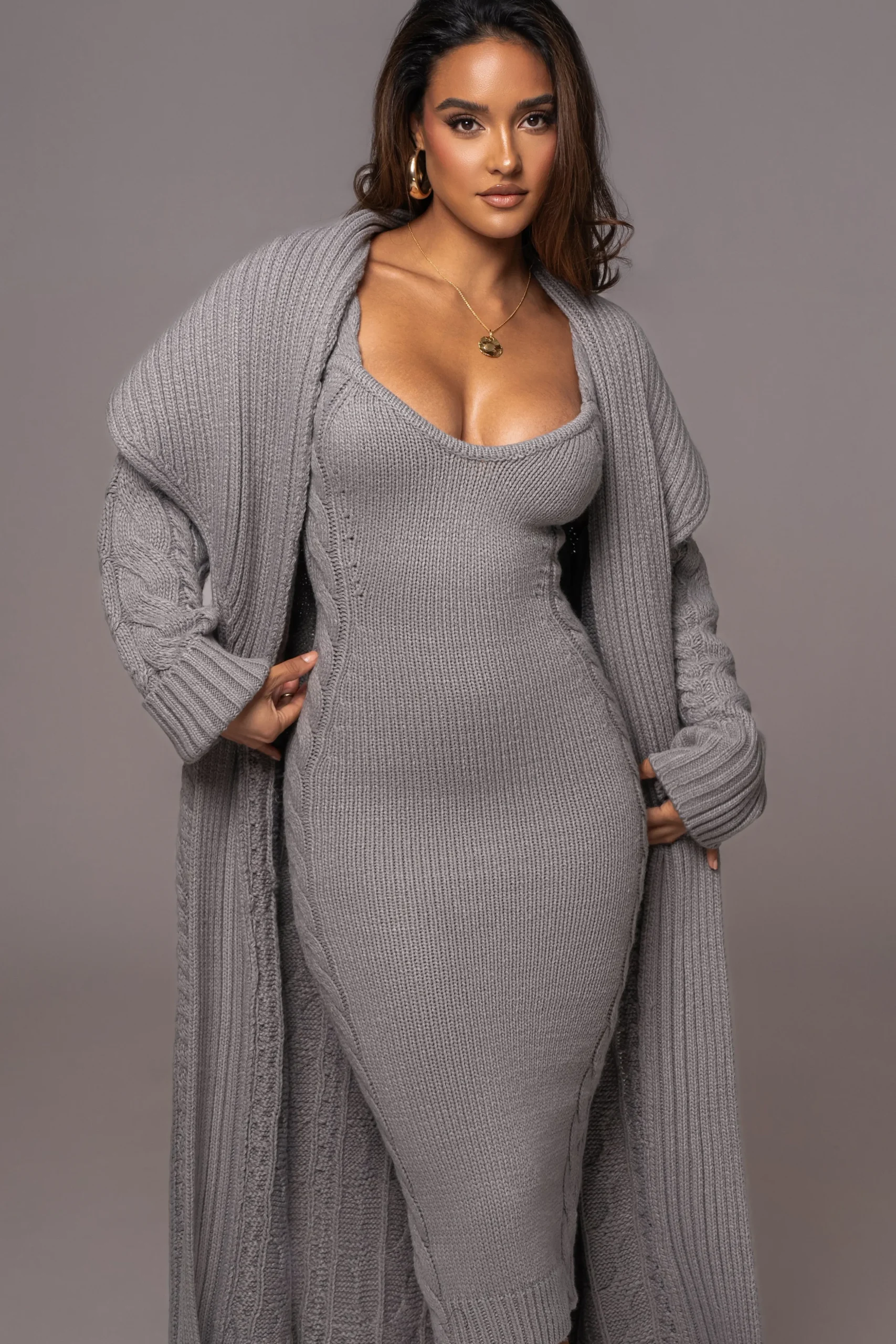Heather Grey Upstate Cable Knit Cardigan