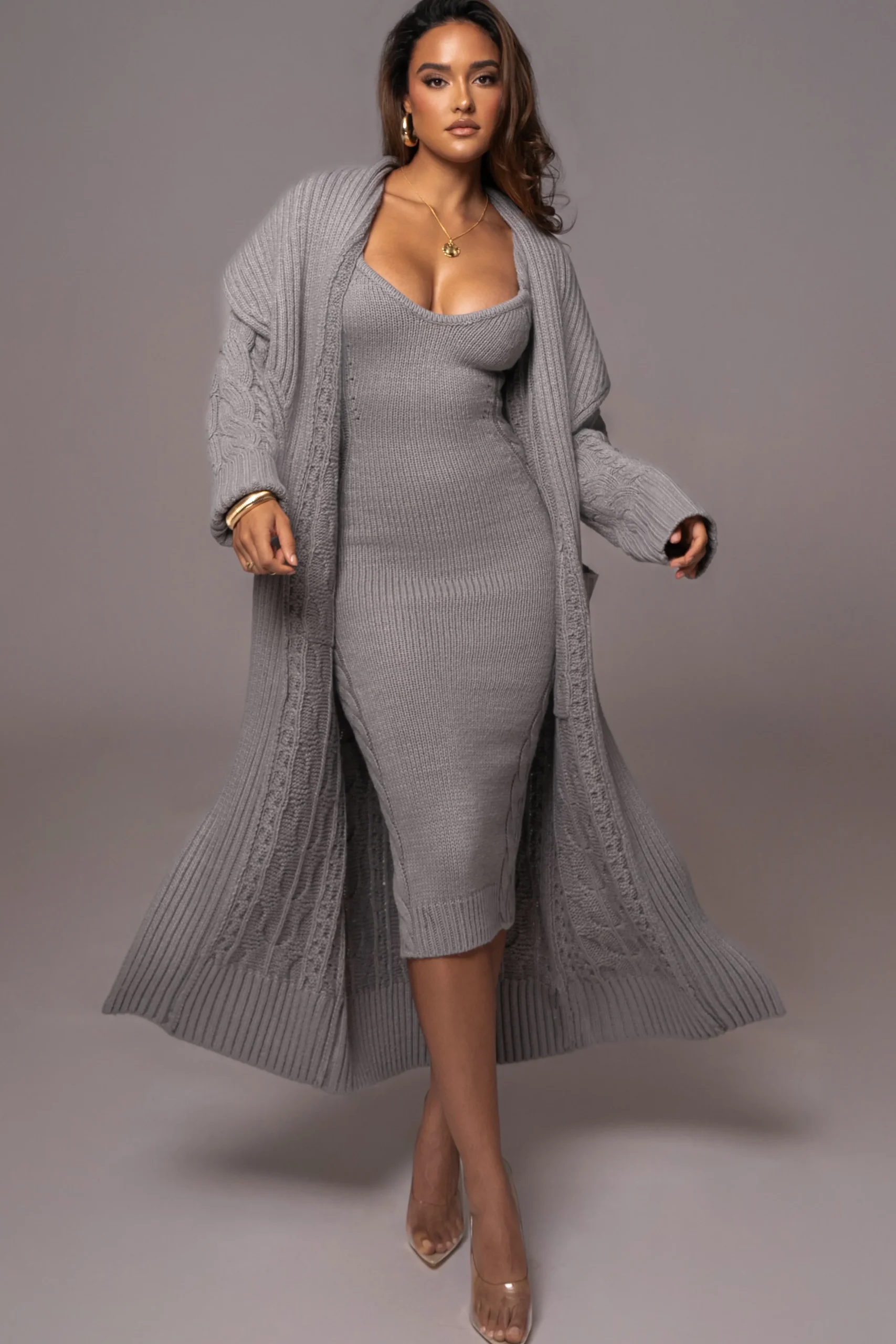 Heather Grey Upstate Cable Knit Cardigan