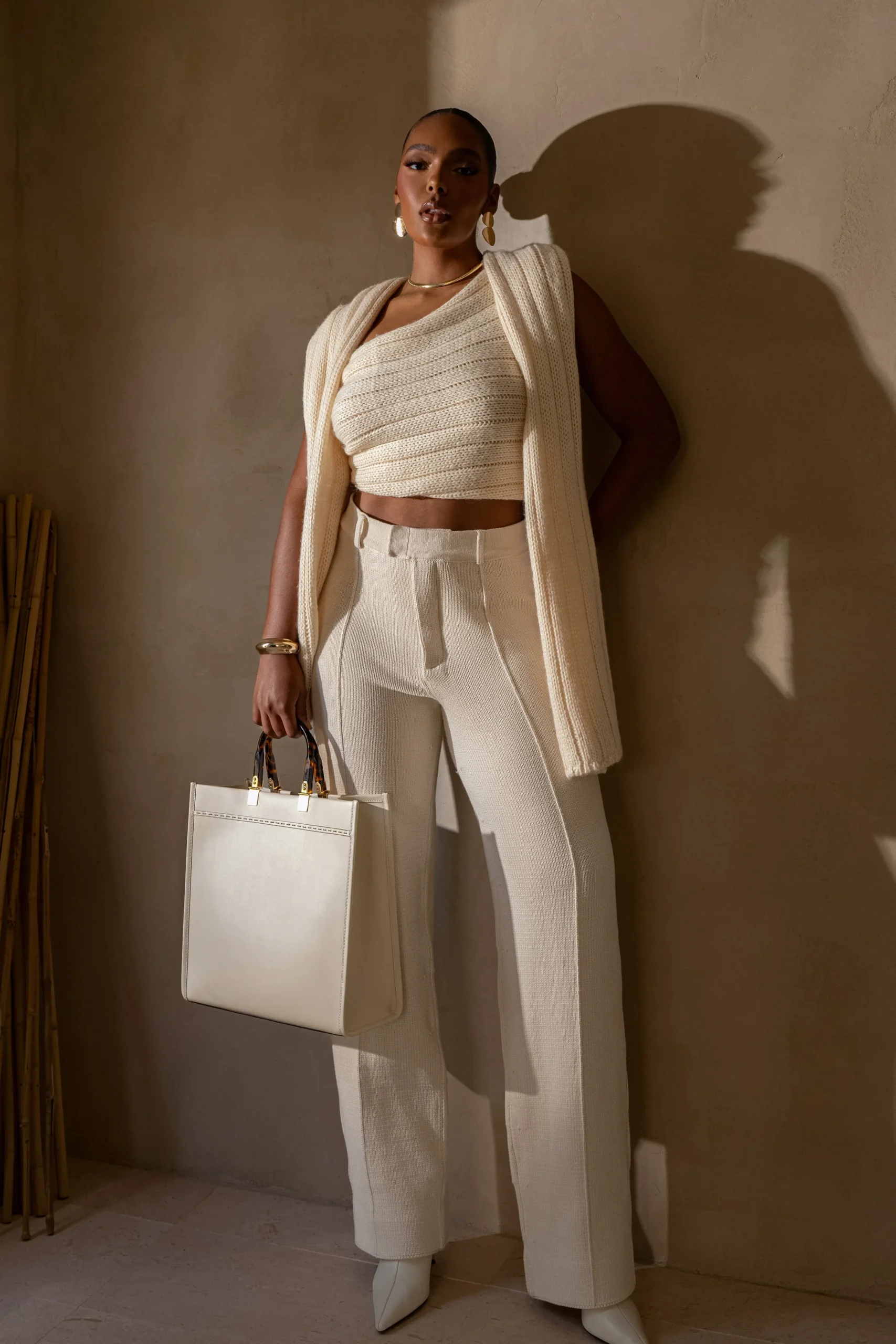 Ivory Back In Business Knit Trousers