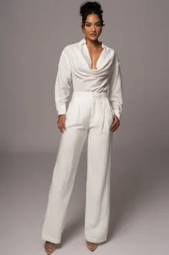 Ivory Drew Crinkled Trousers