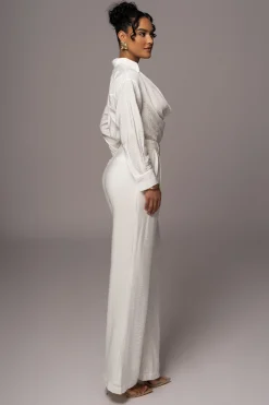 Ivory Drew Crinkled Trousers