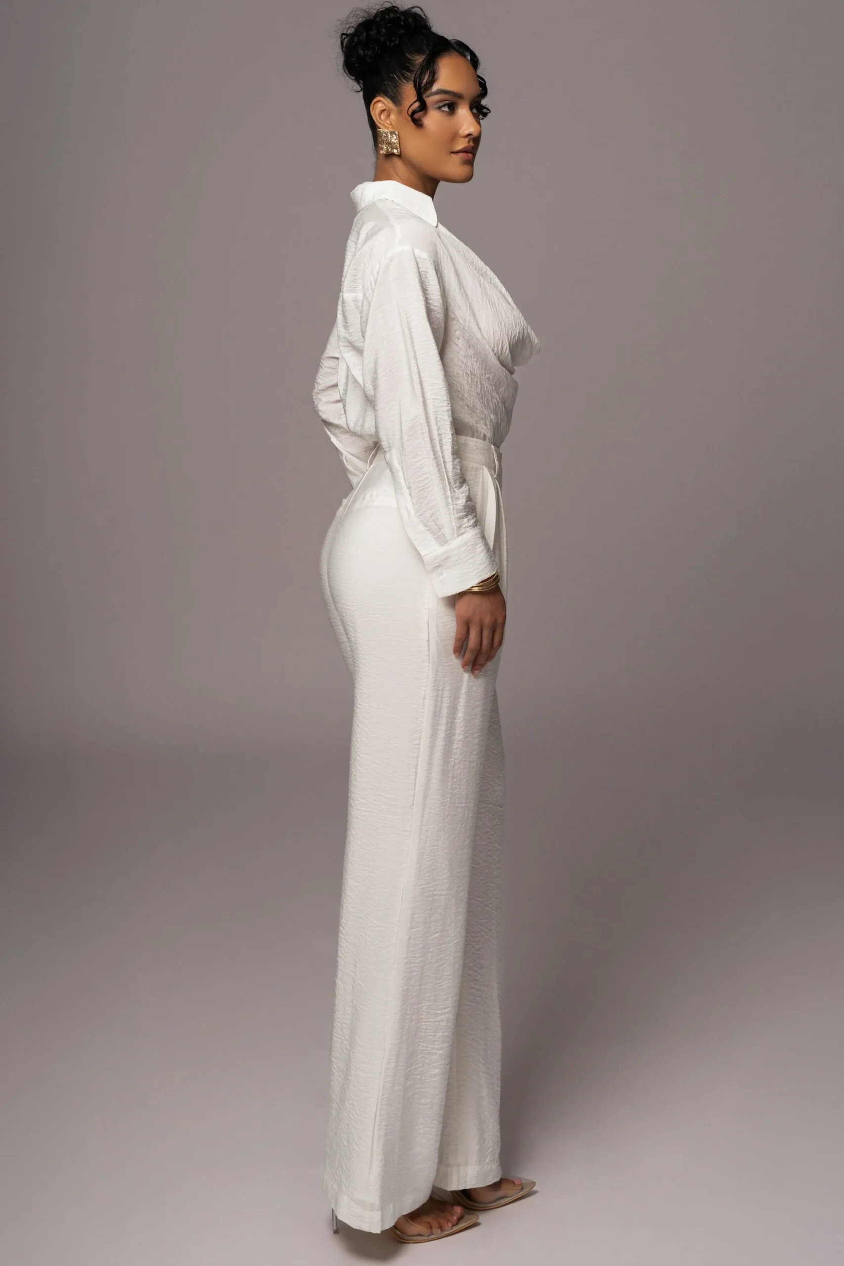 Ivory Drew Crinkled Trousers