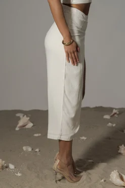Ivory Gisele Linen Slit Skirt