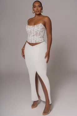 Ivory Hamptons Ribbed Slit Skirt