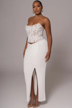 Ivory Hamptons Ribbed Slit Skirt