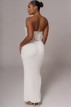 Ivory Hamptons Ribbed Slit Skirt