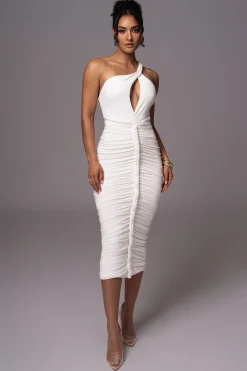 Ivory Jess Ruched Midi Dress