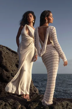 Ivory Odelia Crinkled Maxi Dress