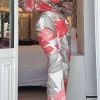 Ivory Palm Print Drew Crinkled Trousers