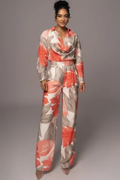 Ivory Palm Print Drew Crinkled Trousers