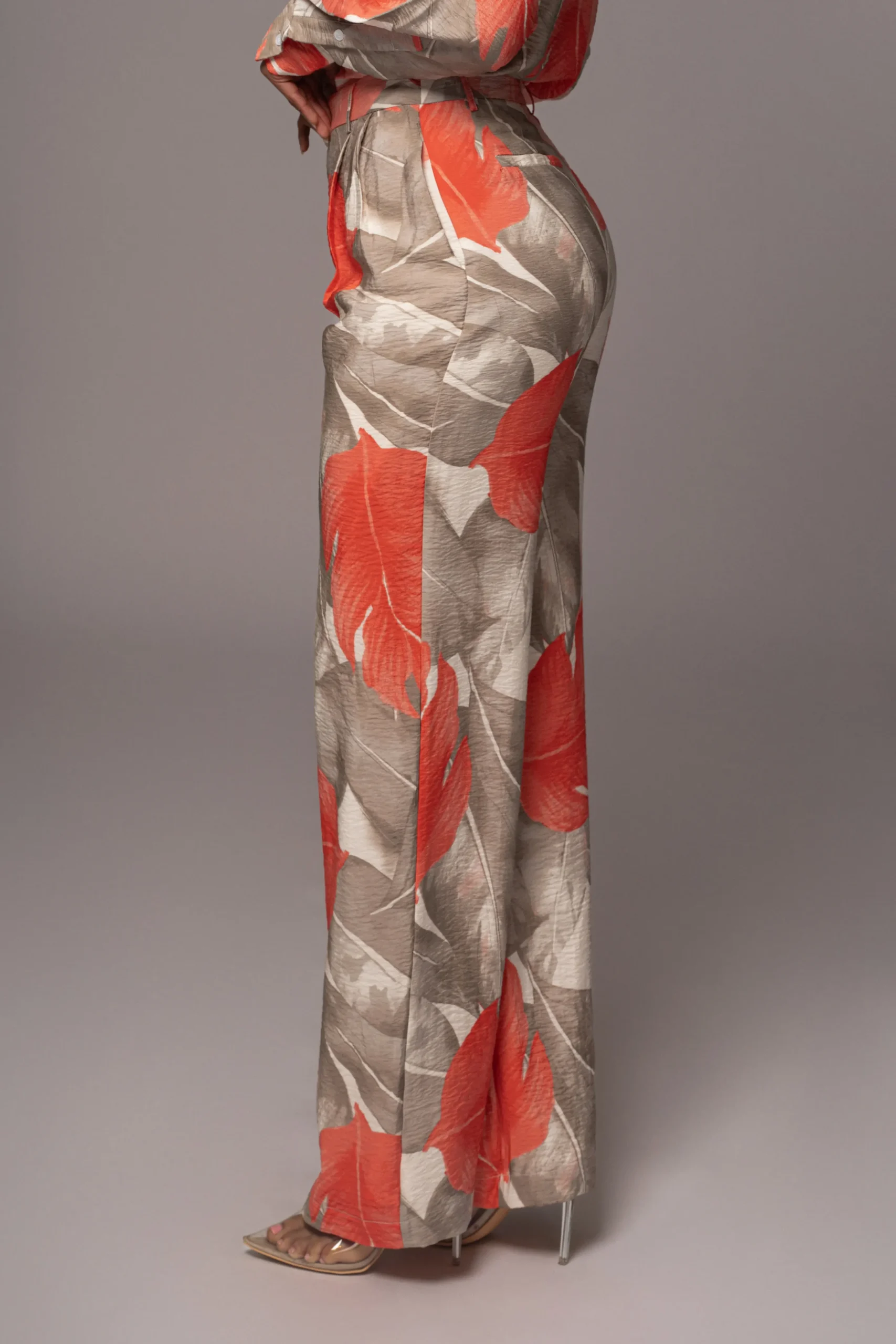 Ivory Palm Print Drew Crinkled Trousers