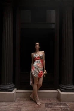 Ivory Palm Print Marise Drape Mini Dress