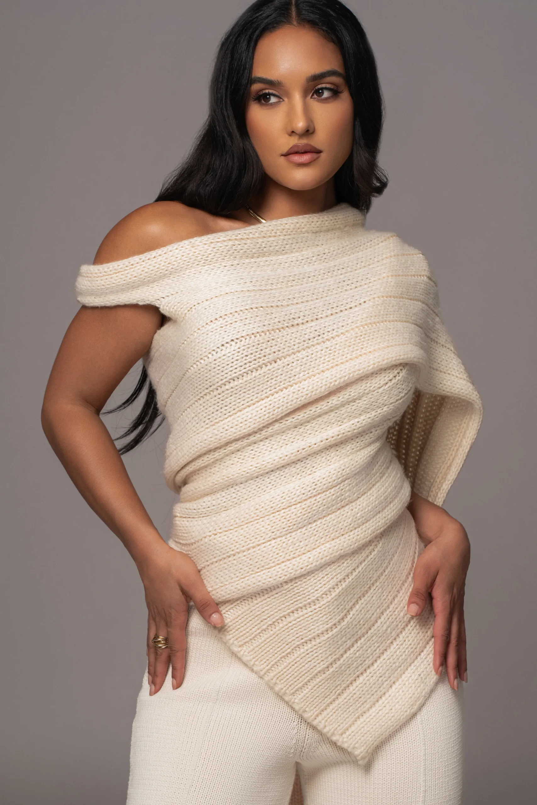 Ivory Soft Life Cable Knit Sweater Top