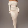 Ivory Sweater Knit Off The Shoulder Dress