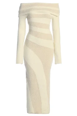 Ivory Sweater Knit Off The Shoulder Dress