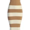 Ivory/Beige Striped Strapless Midi Dress