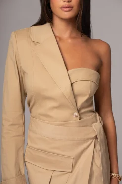 Khaki Amal One Shoulder Top