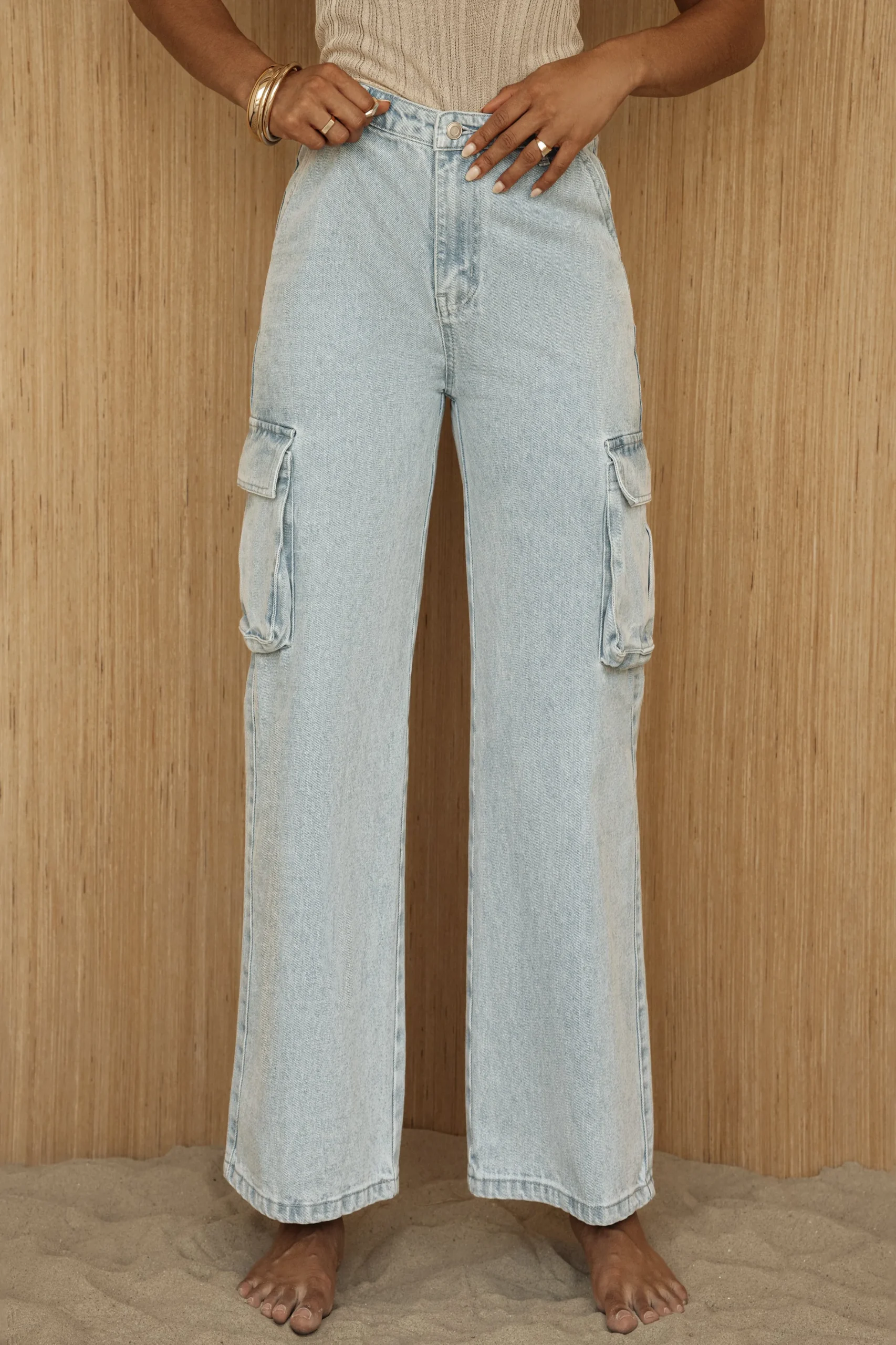 Medium Wash Denim Val Slouch Cargo Jeans