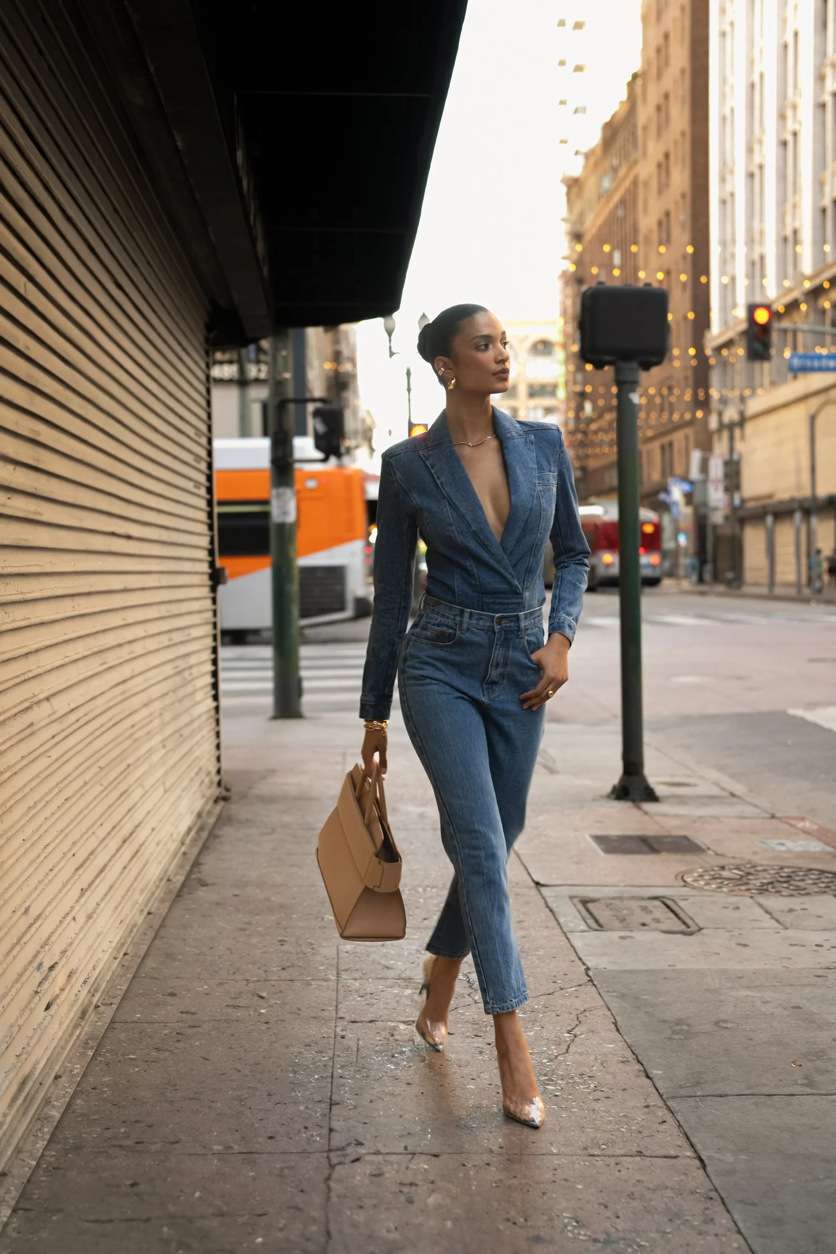Medium Wash Dominica Structured Denim Bodysuit