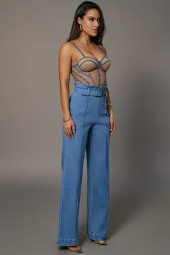 Medium Wash Minka Paper Bag Flare Leg Pants