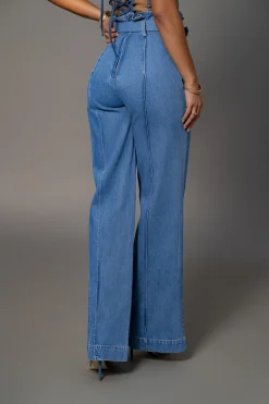 Medium Wash Minka Paper Bag Flare Leg Pants