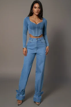 Medium Wash Tesa Sweetheart Denim Top