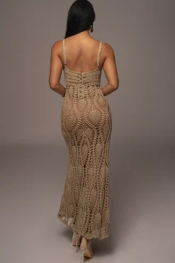 Mocha Great Escape Crochet Maxi Dress