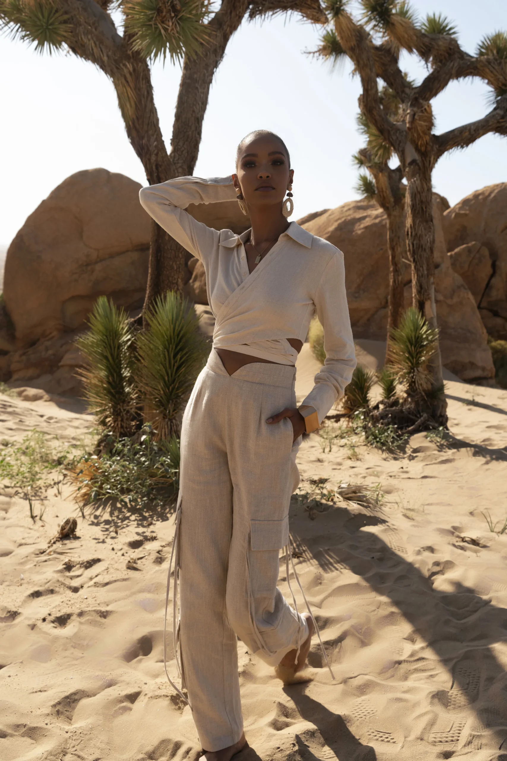 Natural Drift Away Linen Wrap Top