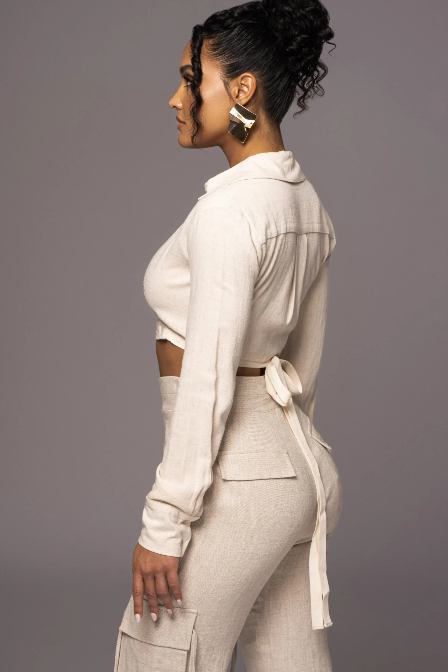 Natural Drift Away Linen Wrap Top