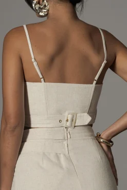 Natural Gisele Linen Slit Skirt