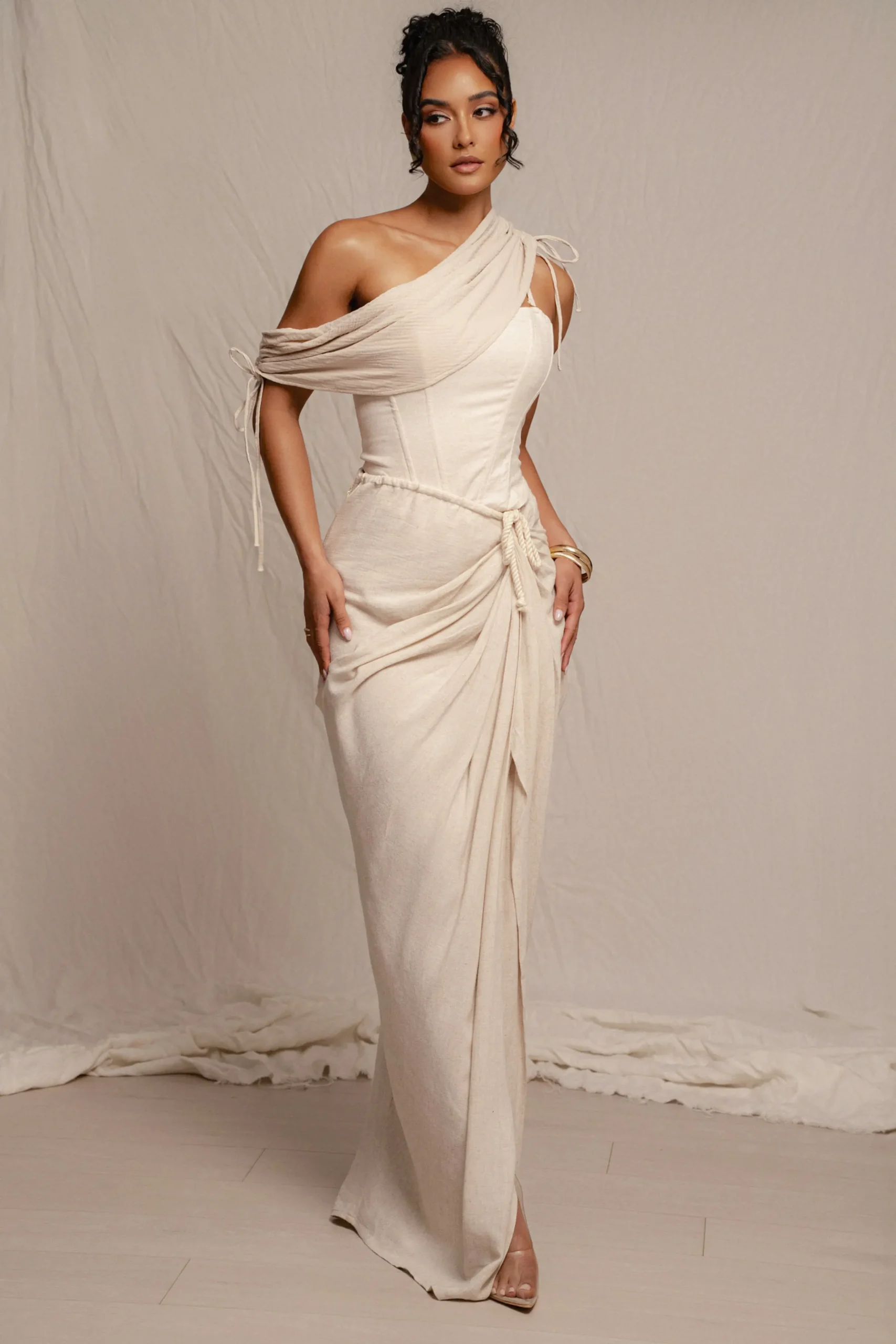 Natural Noelia Linen Slit Skirt
