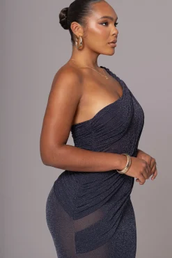 Navy Alari One Shoulder Maxi Dress