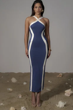 Navy Fabiola Contrast Maxi Dress