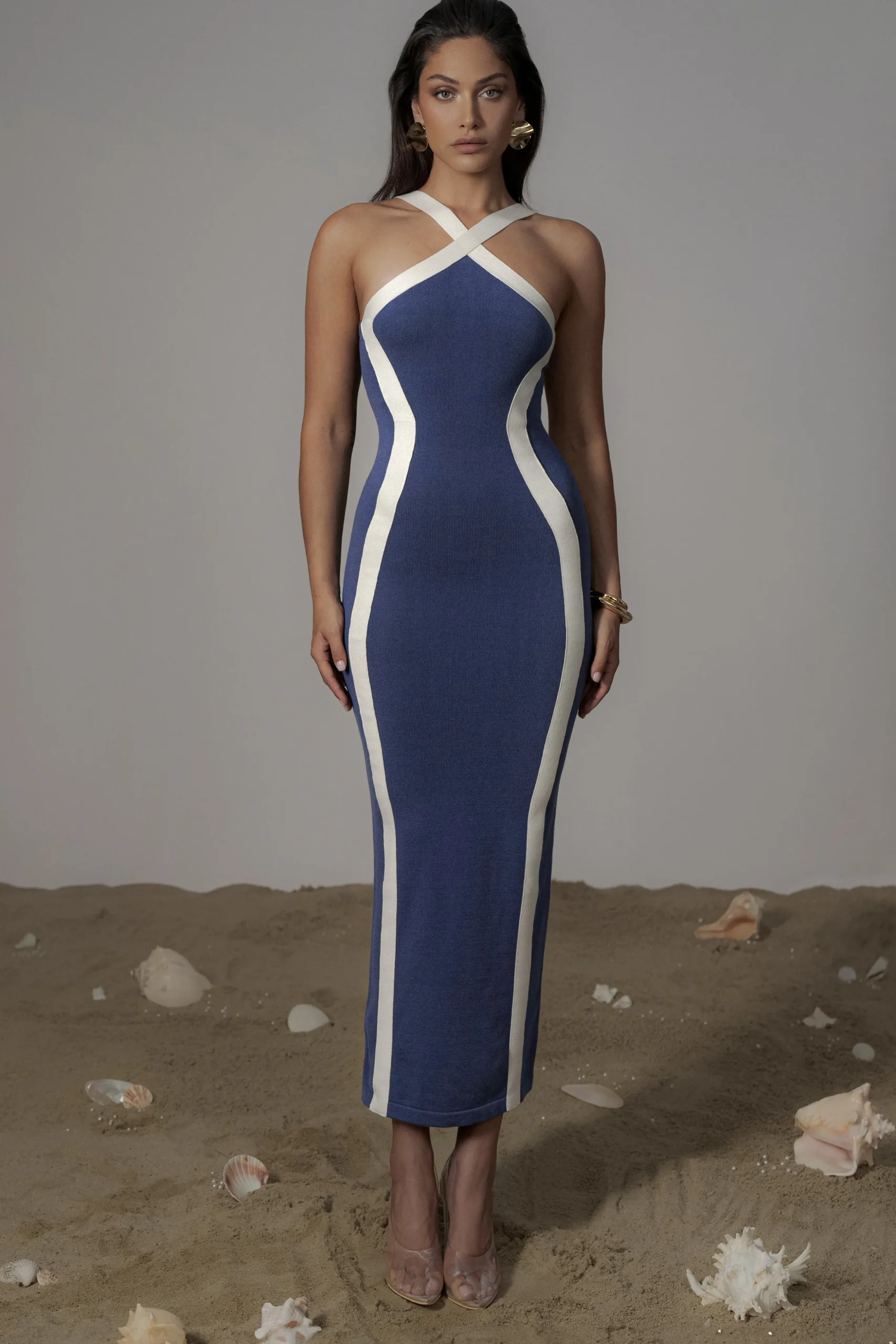 Navy Fabiola Contrast Maxi Dress