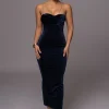 Navy JOSANNA VELVET MIDI DRESS
