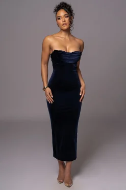Navy JOSANNA VELVET MIDI DRESS