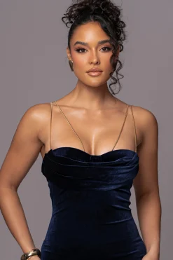 Navy JOSANNA VELVET MIDI DRESS