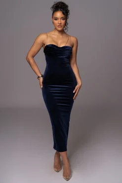 Navy JOSANNA VELVET MIDI DRESS