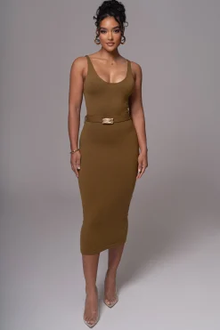 Olive Belted Envy Midi Dress