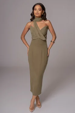 Olive Coastland Linen Skirt