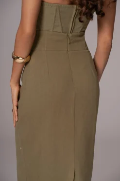 Olive Coastland Linen Skirt