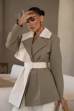Olive Color Block Summit Belted Jacket