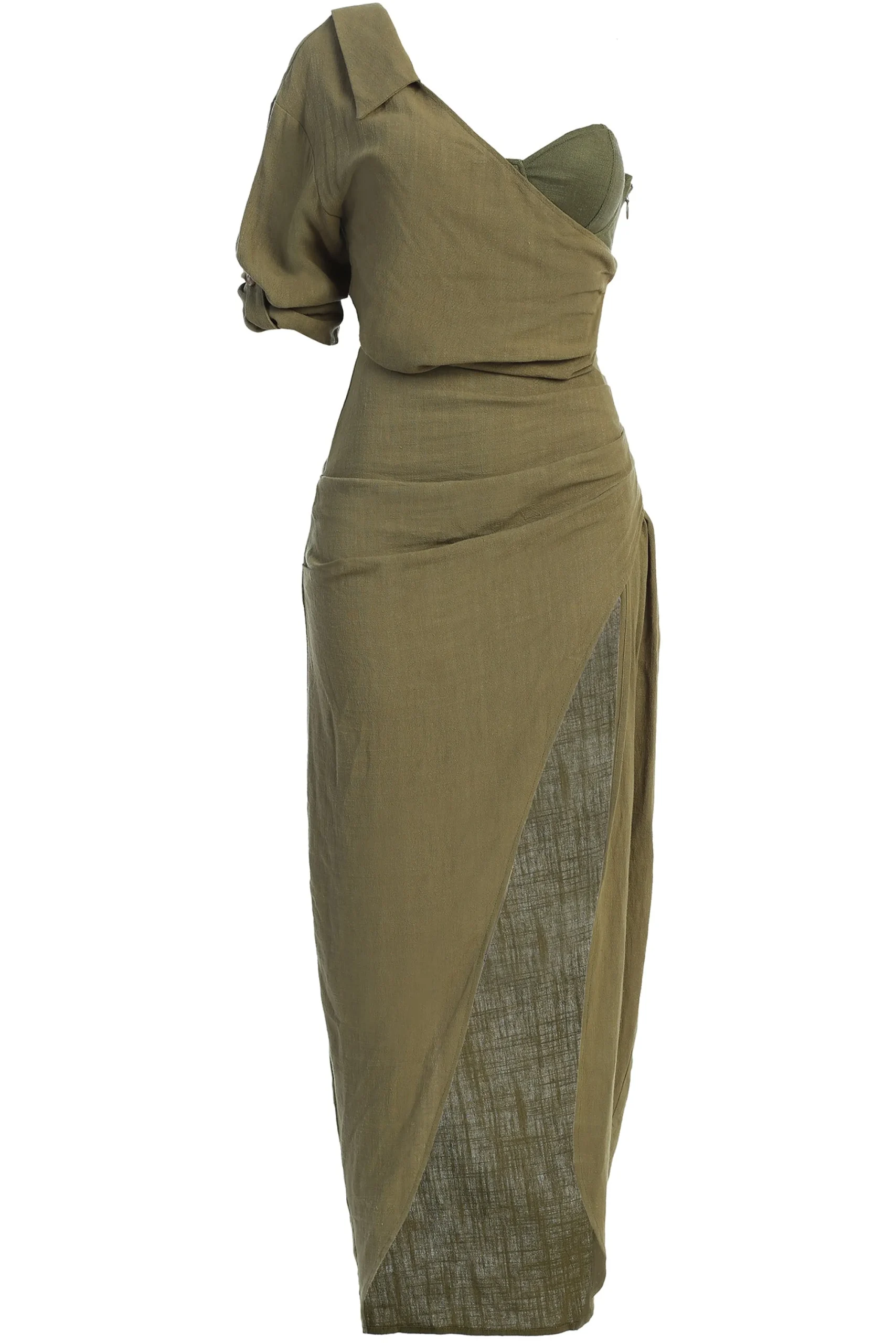 Olive Evita Linen Draped Dress