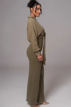 Olive Soho Front Tied Woven Top