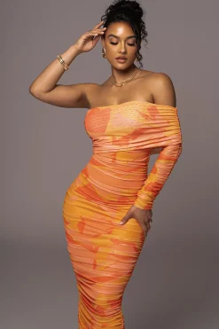 Orange Capri Ruched Dress