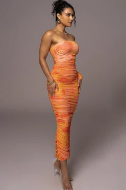Orange Capri Ruched Dress