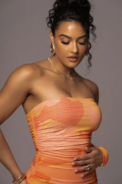 Orange Capri Ruched Dress
